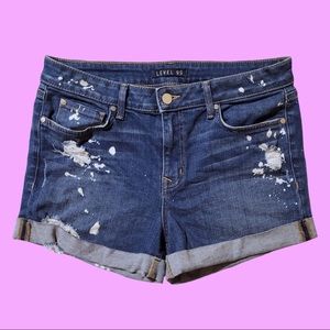 Denim High Rise Acid Washed Splash Jean Shorts